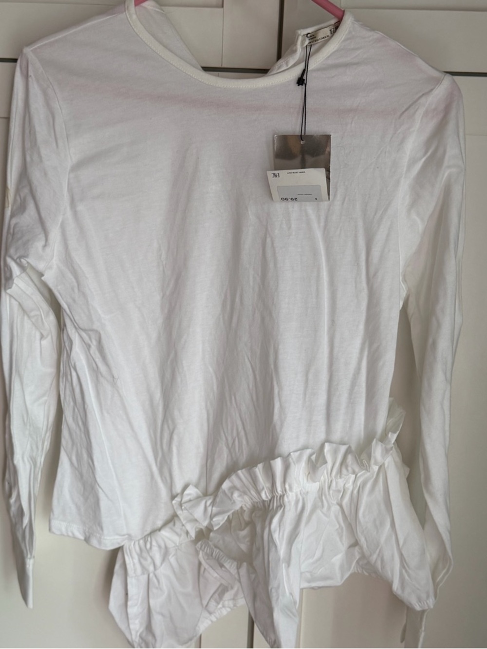 Zara White Long-Sleeve Ruffle Hem Top